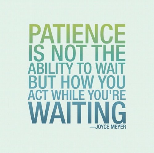 "Patience is not the ability to wait but how you act while you're waiting." ~ Joyce Meyer