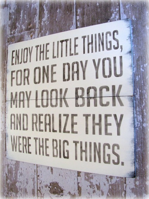 Enjoy the little things, for one day you may look back and realize they were the big things.