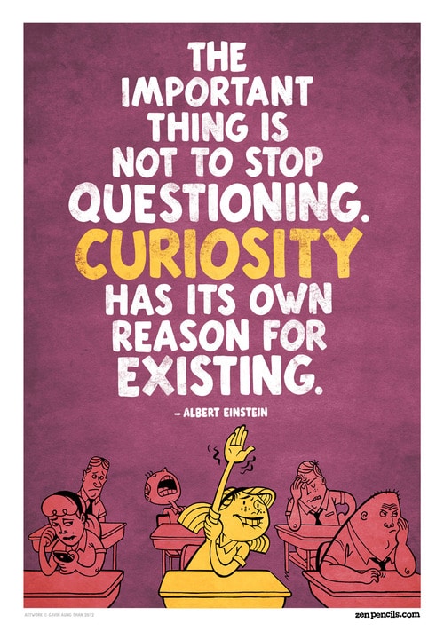 "The important thing is not to stop questioning.  Curiosity has its own reason for existing." ~ Albert Einstein