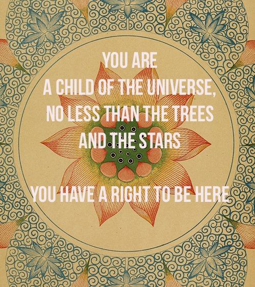 You are a child of the universe, no less than the trees and the stars... You have a right to be here.