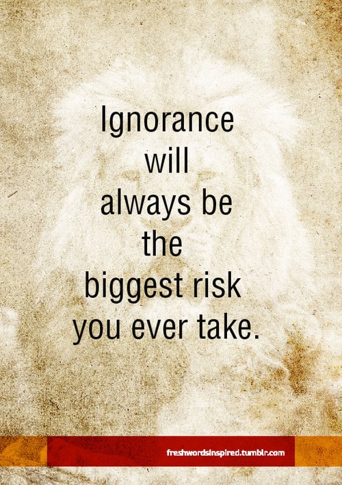 Ignorance will always be the biggest risk you ever take.