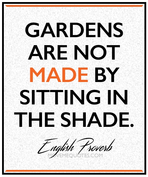 "Gardens are not made by sitting in the shade." ~ English Proverb