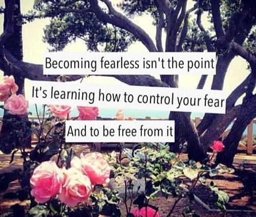 Becoming fearless isn't the point.  It's learning how to control your fear and to be free from it.