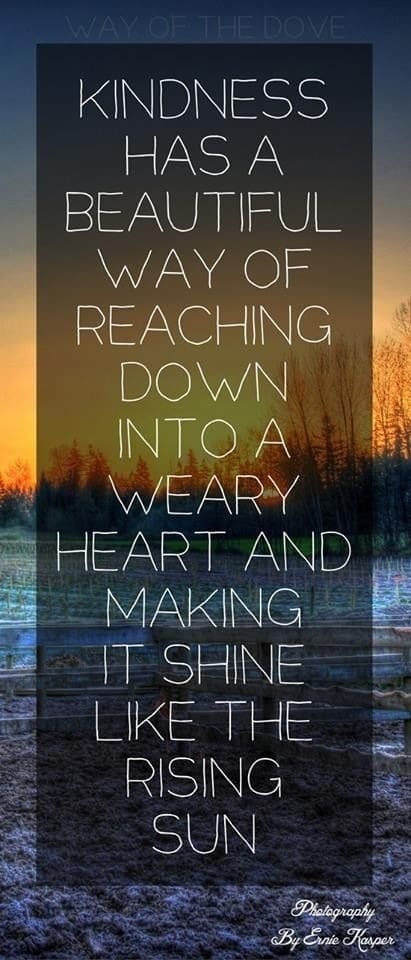 Kindness as a beautiful way of reaching down into a weary heart and making it shine like the morning sun.