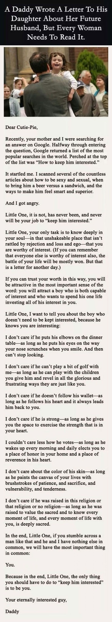 A Daddy Wrote A Letter To His Daught About Her Future Husband, But Every Women Needa To Read It: