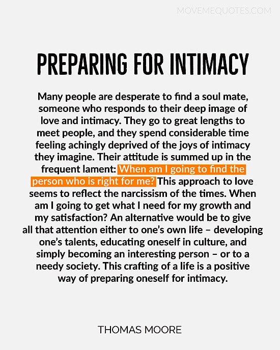 Picture quote about preparing for intimacy via Thomas Moore